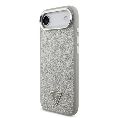 iPhone 17 Air Kılıf Guess Orijinal Lisanslı M-safe Şarj Özellikli Metal Kamera Çerçeveli Üçgen Logolu Glitter Kılıf