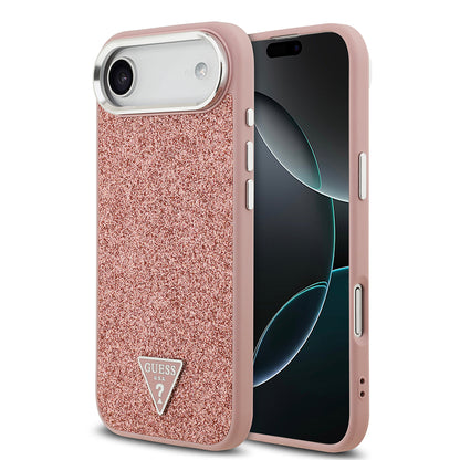 iPhone 17 Air Kılıf Guess Orijinal Lisanslı M-safe Şarj Özellikli Metal Kamera Çerçeveli Üçgen Logolu Glitter Kılıf