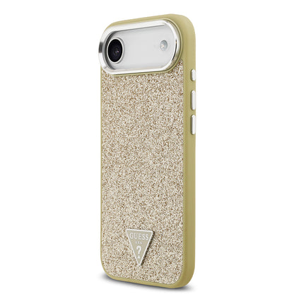 iPhone 17 Air Kılıf Guess Orijinal Lisanslı M-safe Şarj Özellikli Metal Kamera Çerçeveli Üçgen Logolu Glitter Kılıf