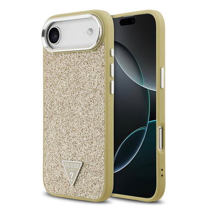 iPhone 17 Air Kılıf Guess Orijinal Lisanslı M-safe Şarj Özellikli Metal Kamera Çerçeveli Üçgen Logolu Glitter Kılıf