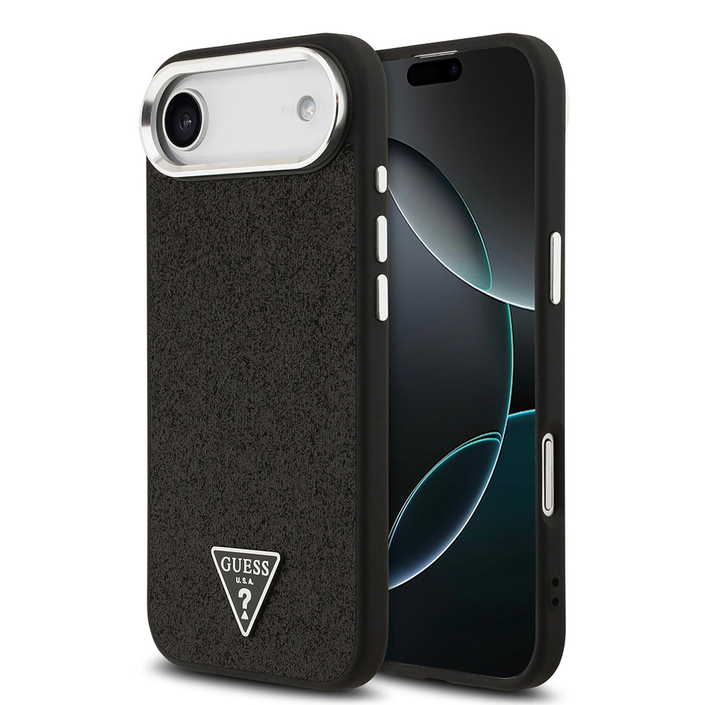 iPhone 17 Air Kılıf Guess Orijinal Lisanslı M-safe Şarj Özellikli Metal Kamera Çerçeveli Üçgen Logolu Glitter Kılıf