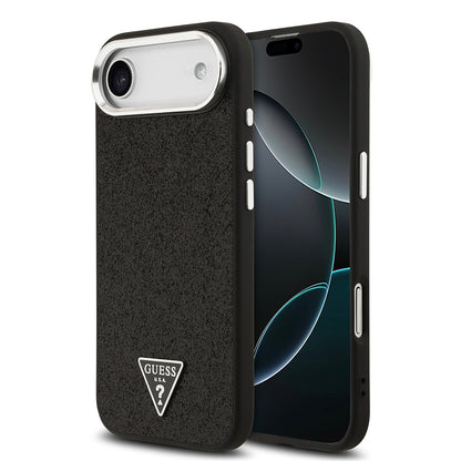 iPhone 17 Air Kılıf Guess Orijinal Lisanslı M-safe Şarj Özellikli Metal Kamera Çerçeveli Üçgen Logolu Glitter Kılıf