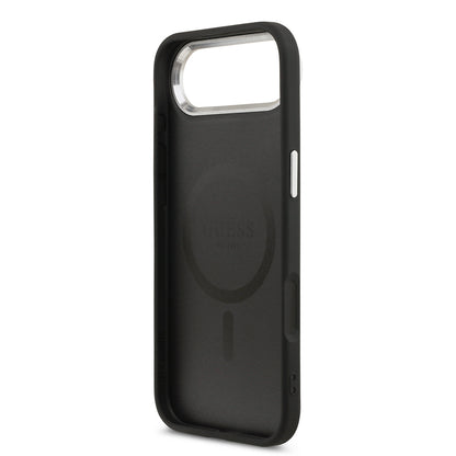 iPhone 17 Air Kılıf Guess Orijinal Lisanslı M-safe Şarj Özellikli PU Deri Metal Kamera Çerçeveli Üçgen Logolu Kılıf