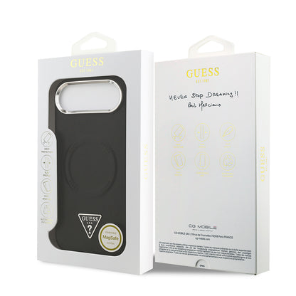 iPhone 17 Air Kılıf Guess Orijinal Lisanslı M-safe Şarj Özellikli PU Deri Metal Kamera Çerçeveli Üçgen Logolu Kılıf