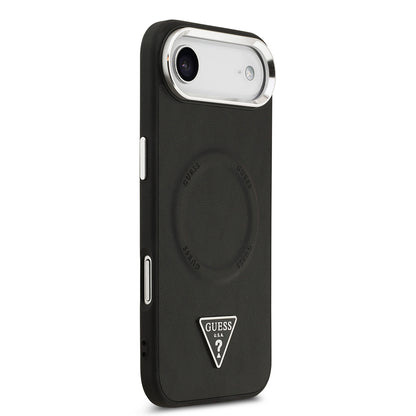 iPhone 17 Air Kılıf Guess Orijinal Lisanslı M-safe Şarj Özellikli PU Deri Metal Kamera Çerçeveli Üçgen Logolu Kılıf