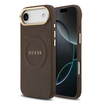 iPhone 17 Air Kılıf Guess Orijinal Lisanslı M-safe Şarj Özellikli Sıcak Baskılı Yazı Logolu PU Deri Peony Kılıf