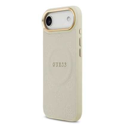 iPhone 17 Air Kılıf Guess Orijinal Lisanslı M-safe Şarj Özellikli Sıcak Baskılı Yazı Logolu PU Deri Peony Kılıf