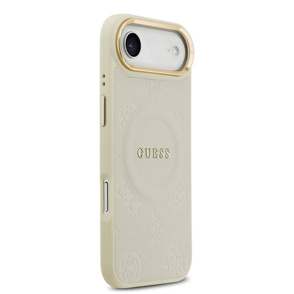 iPhone 17 Air Kılıf Guess Orijinal Lisanslı M-safe Şarj Özellikli Sıcak Baskılı Yazı Logolu PU Deri Peony Kılıf