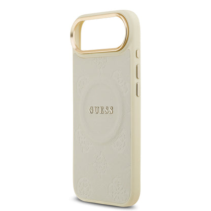 iPhone 17 Air Kılıf Guess Orijinal Lisanslı M-safe Şarj Özellikli Sıcak Baskılı Yazı Logolu PU Deri Peony Kılıf