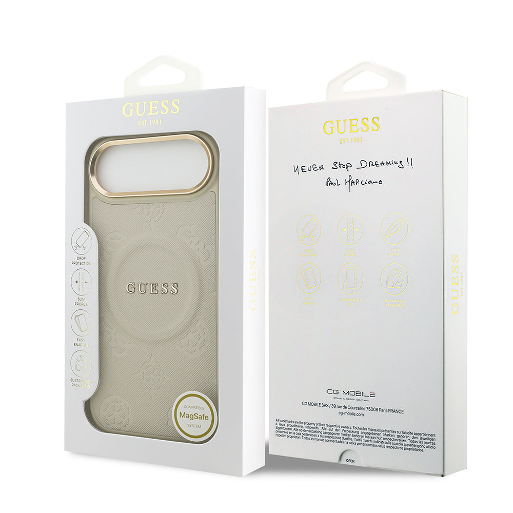 iPhone 17 Air Kılıf Guess Orijinal Lisanslı M-safe Şarj Özellikli Sıcak Baskılı Yazı Logolu PU Deri Peony Kılıf