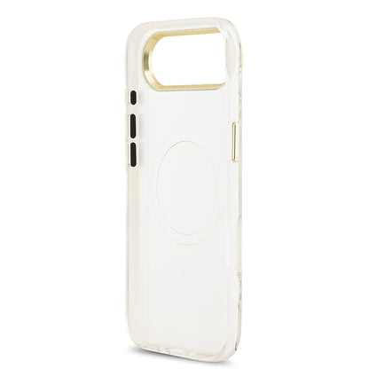 iPhone 17 Air Kılıf Guess Orijinal Lisanslı M-safe Şarj Özellikli Simli Çiçek Desenli Metal Kamera Çerçeveli Üçgen Logolu Kılıf