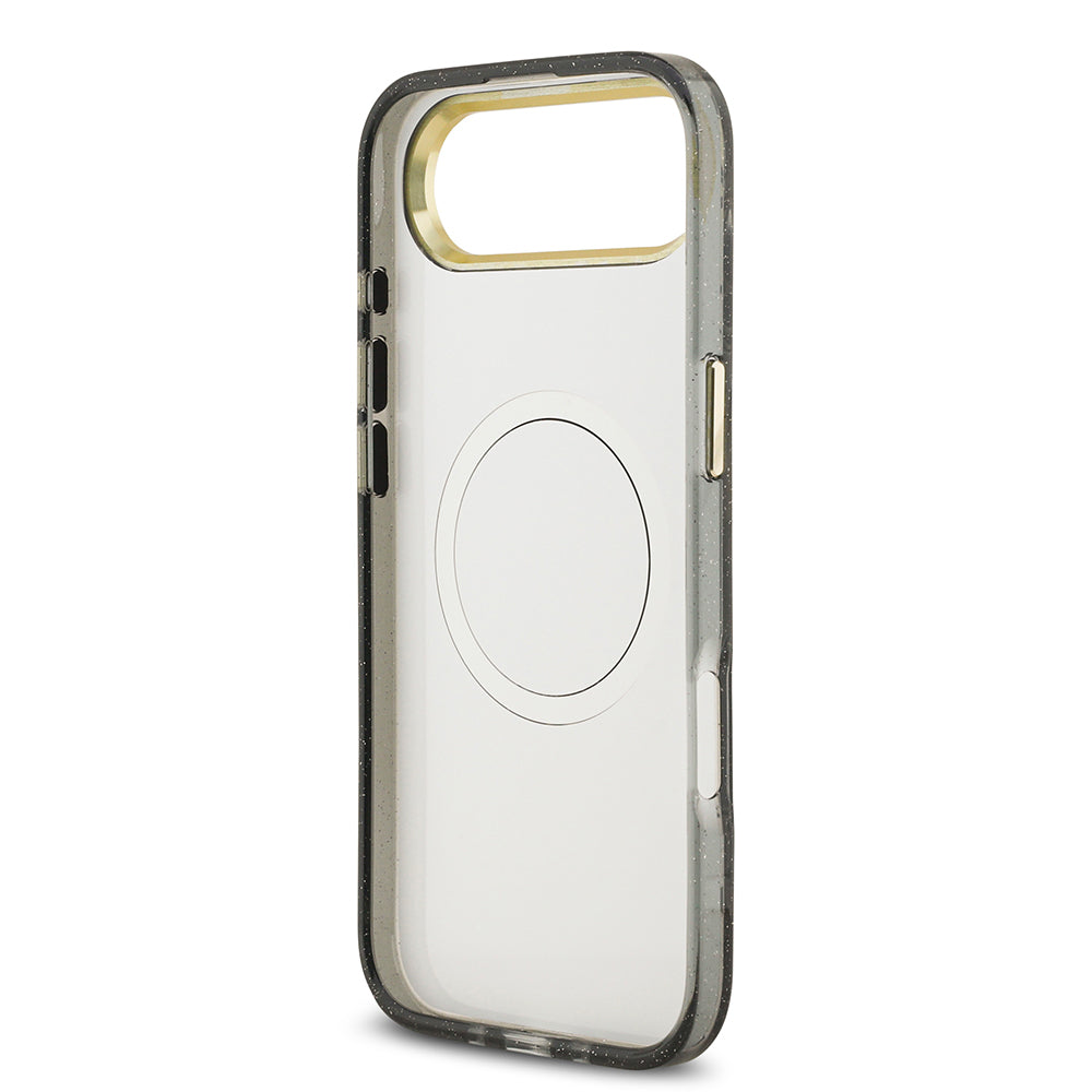 iPhone 17 Air Kılıf Guess Orijinal Lisanslı M-safe Şarj Özellikli Simli Çiçek Desenli Metal Kamera Çerçeveli Üçgen Logolu Kılıf