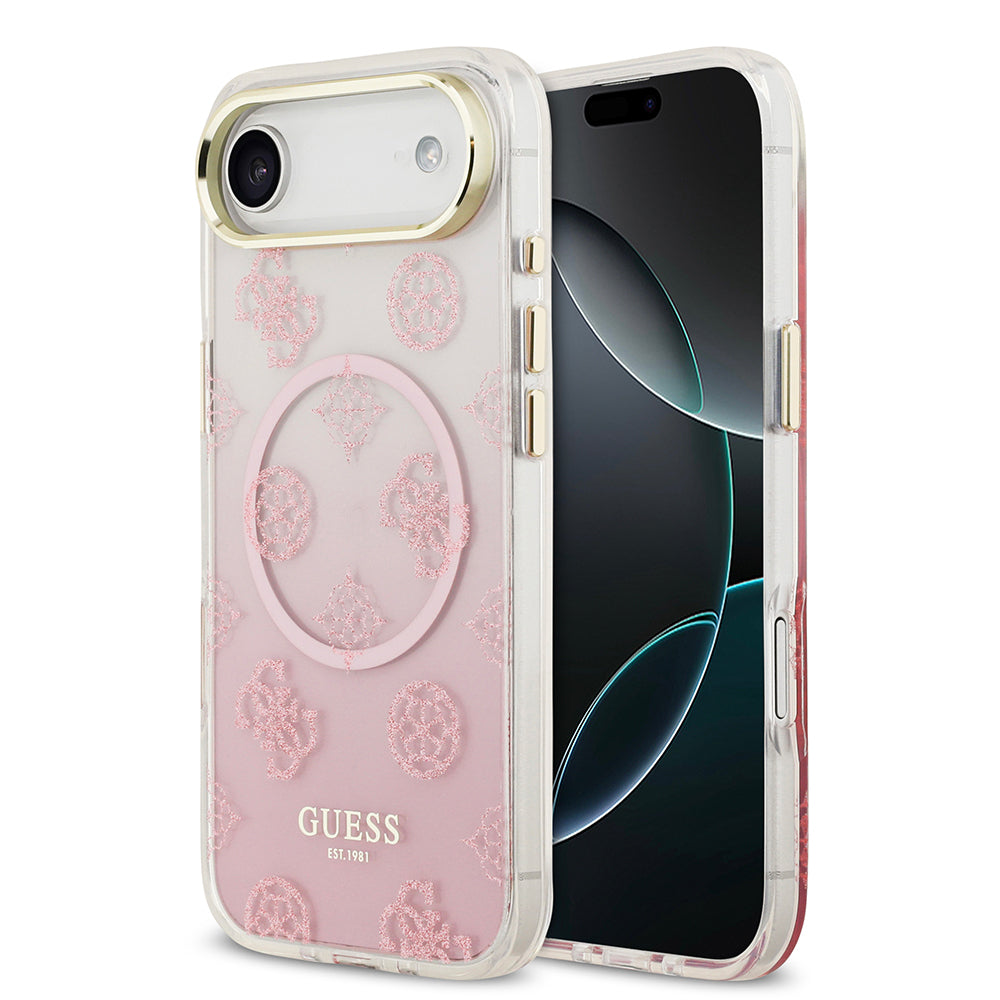 iPhone 17 Air Kılıf Guess Orijinal Lisanslı M-safe Şarj Özellikli Simli Peony Desenli Silikon Kılıf