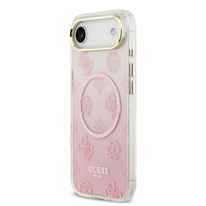 iPhone 17 Air Kılıf Guess Orijinal Lisanslı M-safe Şarj Özellikli Simli Peony Desenli Silikon Kılıf