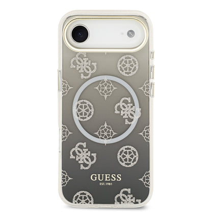 iPhone 17 Air Kılıf Guess Orijinal Lisanslı M-safe Şarj Özellikli Simli Peony Desenli Silikon Kılıf