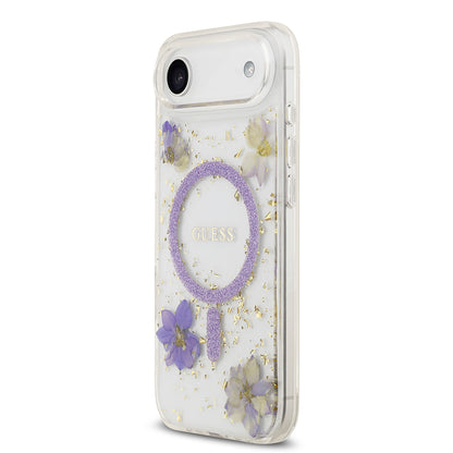 iPhone 17 Air Kılıf Guess Orijinal Lisanslı M-safe Şarj Özellikli Transparan Resin Flowers Kılıf