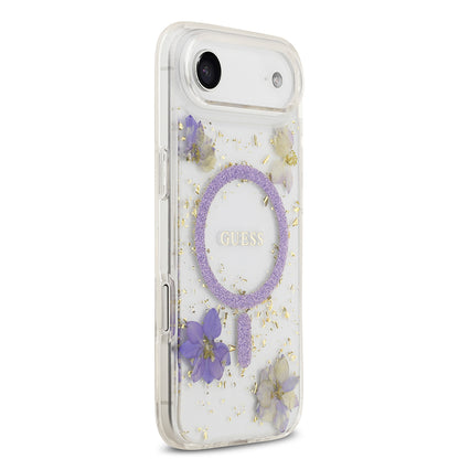 iPhone 17 Air Kılıf Guess Orijinal Lisanslı M-safe Şarj Özellikli Transparan Resin Flowers Kılıf