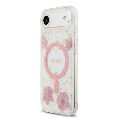 iPhone 17 Air Kılıf Guess Orijinal Lisanslı M-safe Şarj Özellikli Transparan Resin Flowers Kılıf