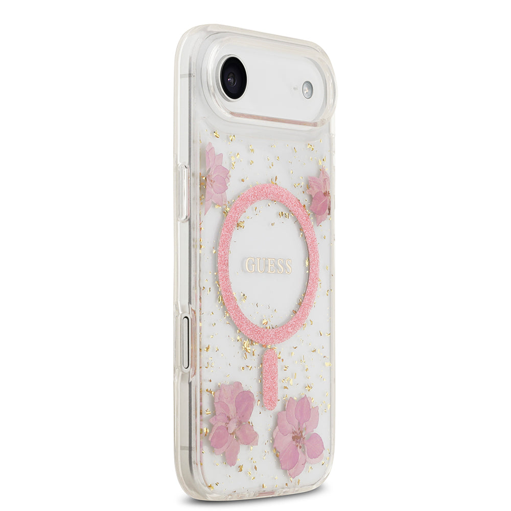 iPhone 17 Air Kılıf Guess Orijinal Lisanslı M-safe Şarj Özellikli Transparan Resin Flowers Kılıf