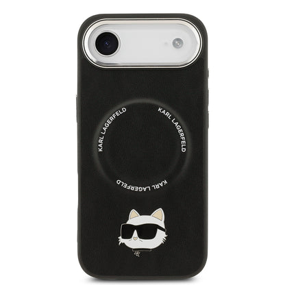 iPhone 17 Air Kılıf Karl Lagerfeld Orijinal Lisanslı M-safe Şarj Özellikli Metal Kamera ve Buton Tasarımlı Choupette PU Deri Kılıf