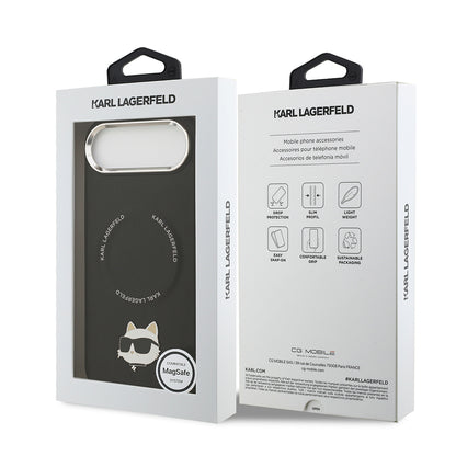 iPhone 17 Air Kılıf Karl Lagerfeld Orijinal Lisanslı M-safe Şarj Özellikli Metal Kamera ve Buton Tasarımlı Choupette PU Deri Kılıf