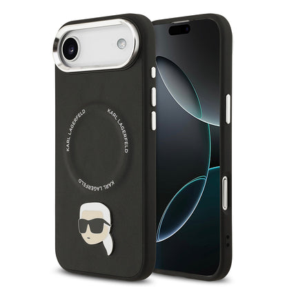 iPhone 17 Air Kılıf Karl Lagerfeld Orijinal Lisanslı M-safe Şarj Özellikli Metal Kamera ve Buton Tasarımlı Karl PU Deri Kılıf