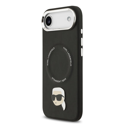 iPhone 17 Air Kılıf Karl Lagerfeld Orijinal Lisanslı M-safe Şarj Özellikli Metal Kamera ve Buton Tasarımlı Karl PU Deri Kılıf