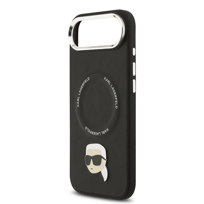 iPhone 17 Air Kılıf Karl Lagerfeld Orijinal Lisanslı M-safe Şarj Özellikli Metal Kamera ve Buton Tasarımlı Karl PU Deri Kılıf