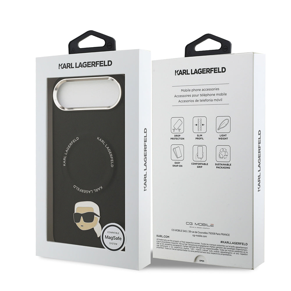 iPhone 17 Air Kılıf Karl Lagerfeld Orijinal Lisanslı M-safe Şarj Özellikli Metal Kamera ve Buton Tasarımlı Karl PU Deri Kılıf