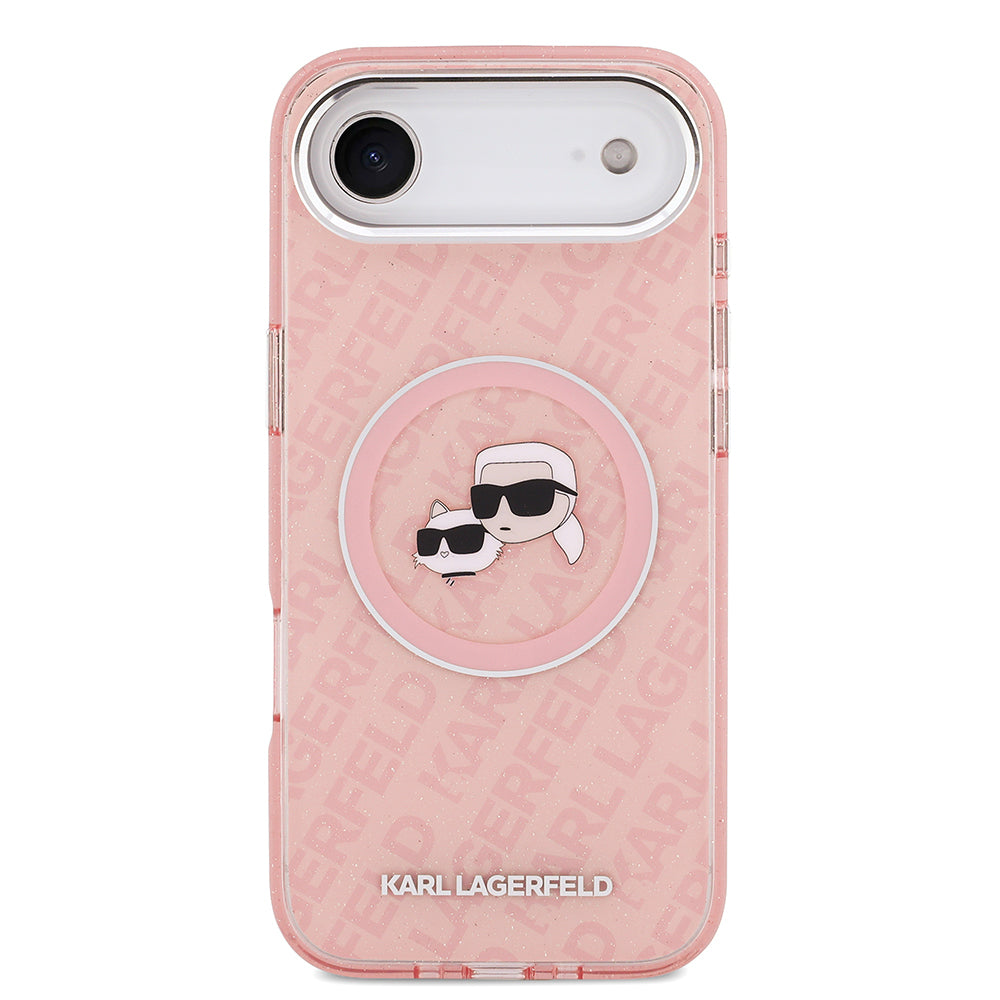 iPhone 17 Air Kılıf Karl Lagerfeld Orijinal Lisanslı Parlayan Simli Karl & Choupette Heads Kılıf