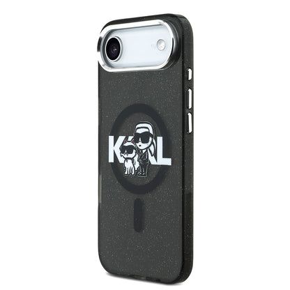 iPhone 17 Air Kılıf Karl Lagerfeld Orijinal Lisanslı Parlayan Simli Karl & Choupette Sketch Logo Kılıf