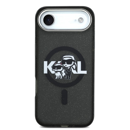 iPhone 17 Air Kılıf Karl Lagerfeld Orijinal Lisanslı Parlayan Simli Karl & Choupette Sketch Logo Kılıf