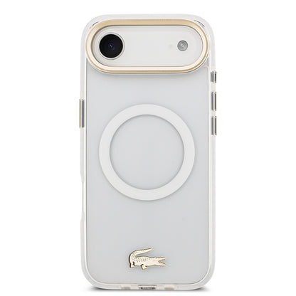 iPhone 17 Air Kılıf Lacoste Orijinal Lisanslı M-safe Şarj Özellikli Gold Timsah Logolu Buzlu Kılıf