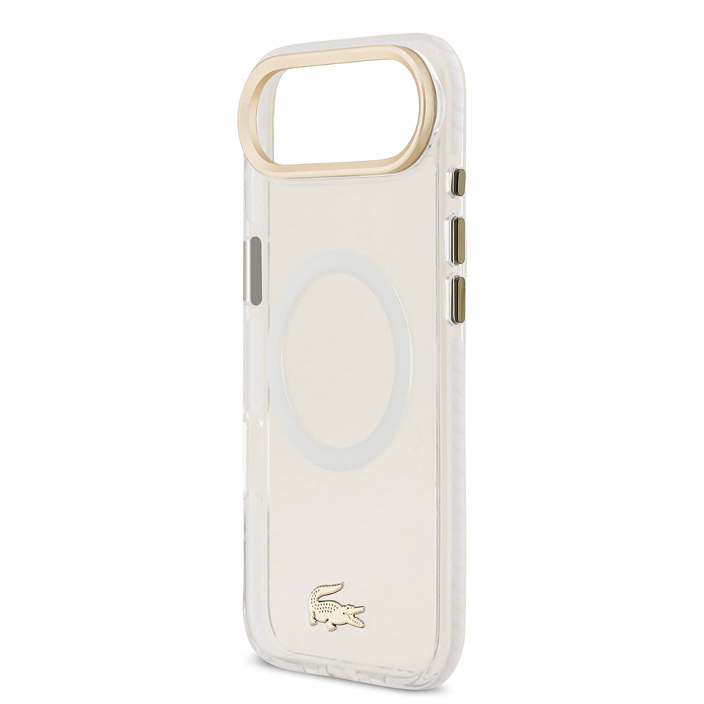 iPhone 17 Air Kılıf Lacoste Orijinal Lisanslı M-safe Şarj Özellikli Gold Timsah Logolu Buzlu Kılıf