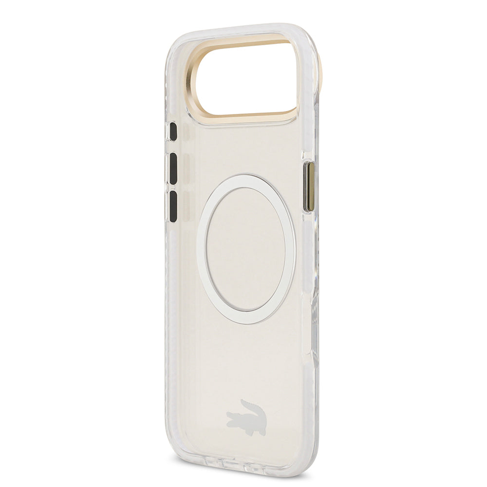 iPhone 17 Air Kılıf Lacoste Orijinal Lisanslı M-safe Şarj Özellikli Gold Timsah Logolu Buzlu Kılıf