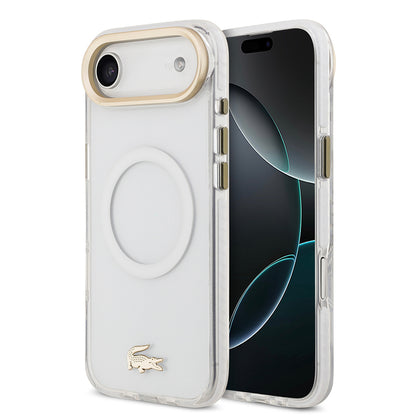 iPhone 17 Air Kılıf Lacoste Orijinal Lisanslı M-safe Şarj Özellikli Gold Timsah Logolu Buzlu Kılıf