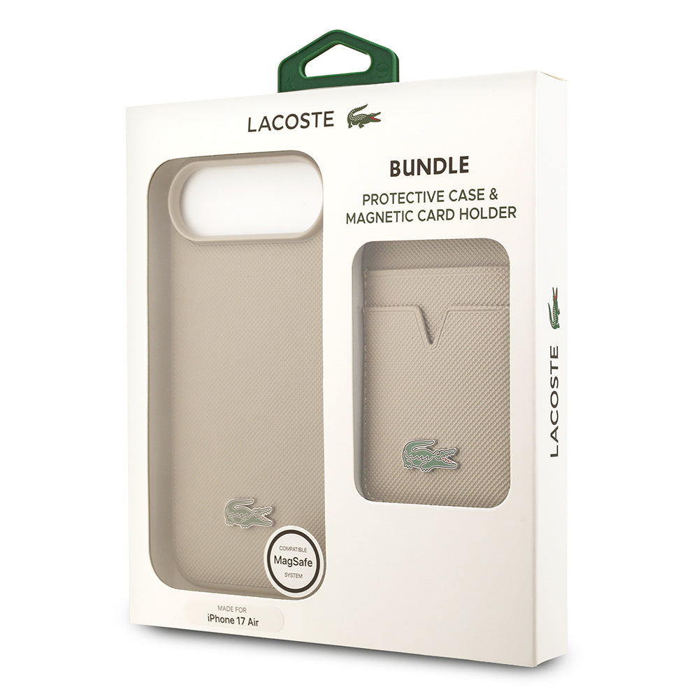 iPhone 17 Air Kılıf Lacoste Orijinal Lisanslı M-safe Şarj Özellikli PU Pike Desenli Metal Logolu Kartlıklı Kılıf