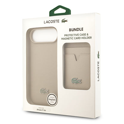 iPhone 17 Air Kılıf Lacoste Orijinal Lisanslı M-safe Şarj Özellikli PU Pike Desenli Metal Logolu Kartlıklı Kılıf