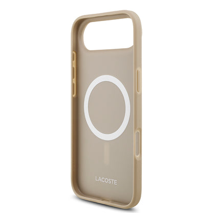 iPhone 17 Air Kılıf Lacoste Orijinal Lisanslı M-safe Şarj Özellikli PU Pike Desenli Metal Logolu Kartlıklı Kılıf