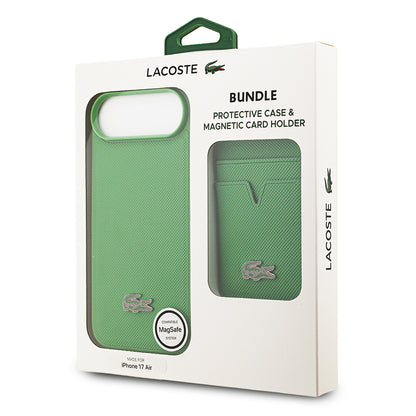 iPhone 17 Air Kılıf Lacoste Orijinal Lisanslı M-safe Şarj Özellikli PU Pike Desenli Metal Logolu Kartlıklı Kılıf