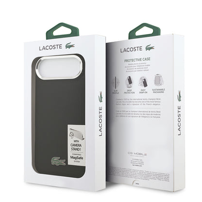 iPhone 17 Air Kılıf Lacoste Orijinal Lisanslı M-safe Şarj Özellikli PU Pike Desenli Standlı Metal Logolu Kılıf