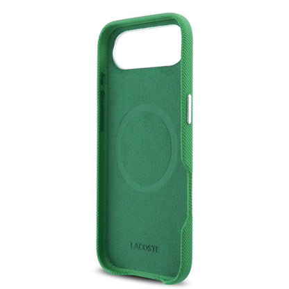 iPhone 17 Air Kılıf Lacoste Orijinal Lisanslı M-Safe Şarj Özellikli PVC Pike Desenli Arka Yüzey İkonik Timsah Dokuma Logolu Kılıf
