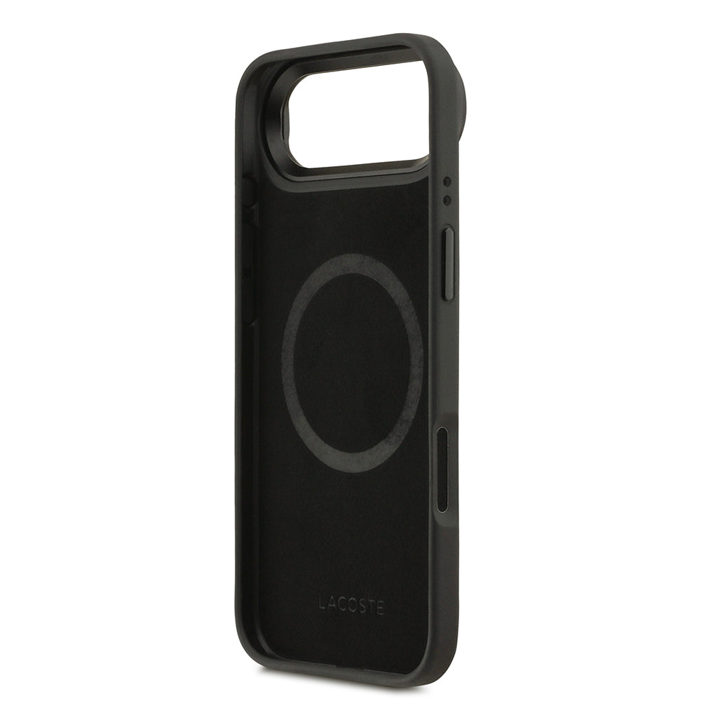 iPhone 17 Air Kılıf Lacoste Orijinal Lisanslı M-safe Şarj Özellikli Standlı PU Deri Karışık Monogram Desenli Kılıf