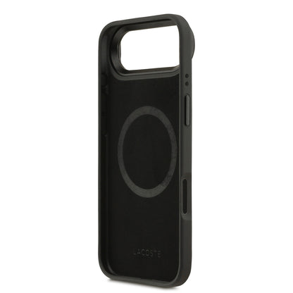 iPhone 17 Air Kılıf Lacoste Orijinal Lisanslı M-safe Şarj Özellikli Standlı PU Deri Karışık Monogram Desenli Kılıf