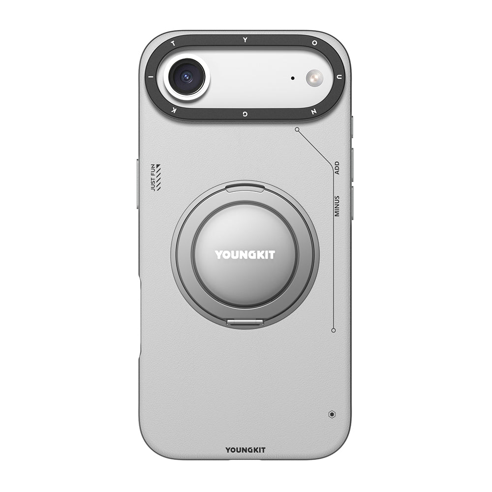 iPhone 17 Air Kılıf M-safe Şarj Özellikli 360 Derece Standlı Basit Mat Deri Desenli Youngkit Tech Leather Serisi Kılıf