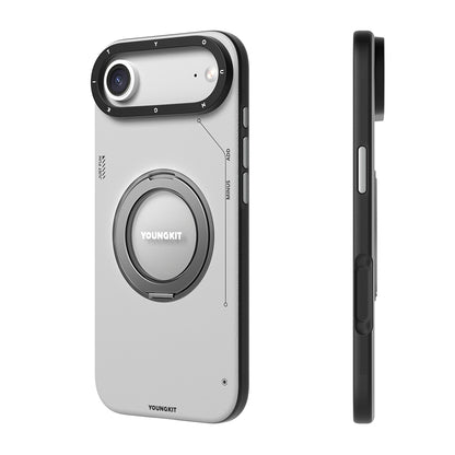 iPhone 17 Air Kılıf M-safe Şarj Özellikli 360 Derece Standlı Basit Mat Deri Desenli Youngkit Tech Leather Serisi Kılıf