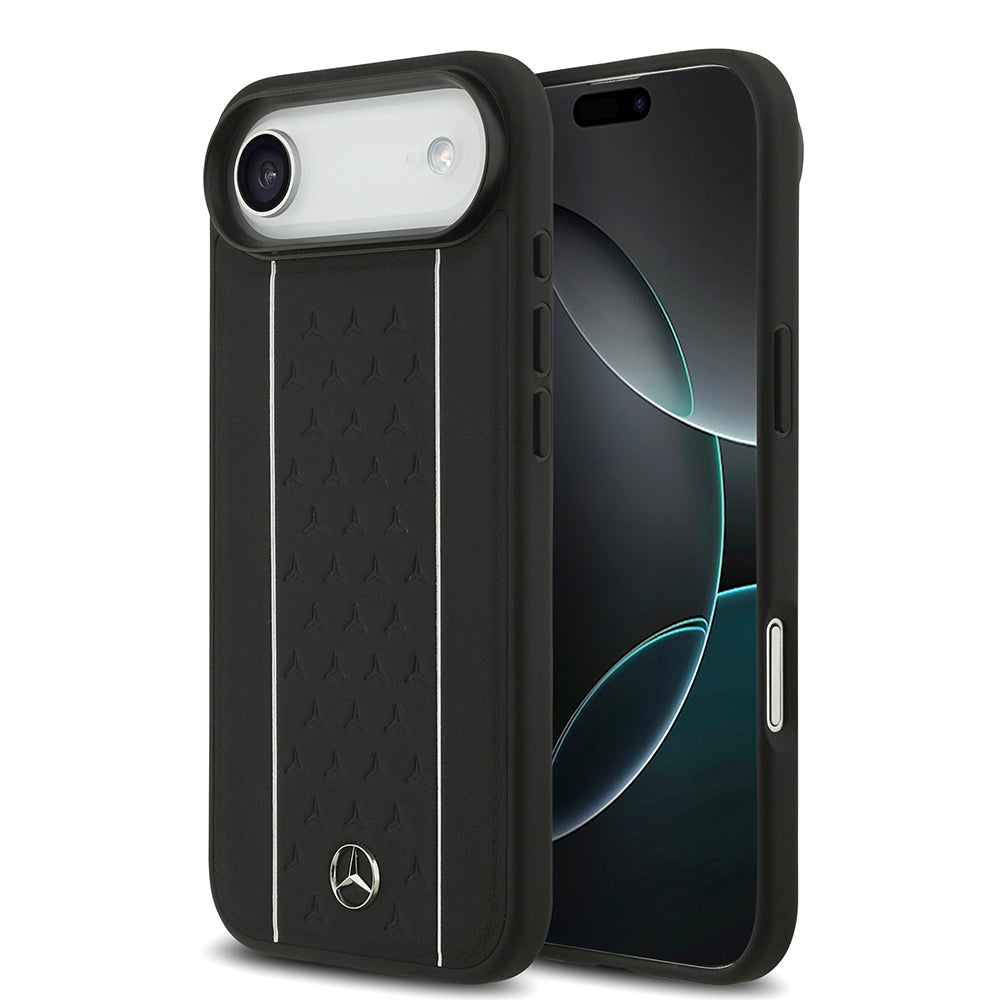 iPhone 17 Air Kılıf Mercedes Benz Orijinal Lisanslı M-safe Şarj Özellikli Şeritli Yıldız Desenli Metal Logolu Deri Kılıf