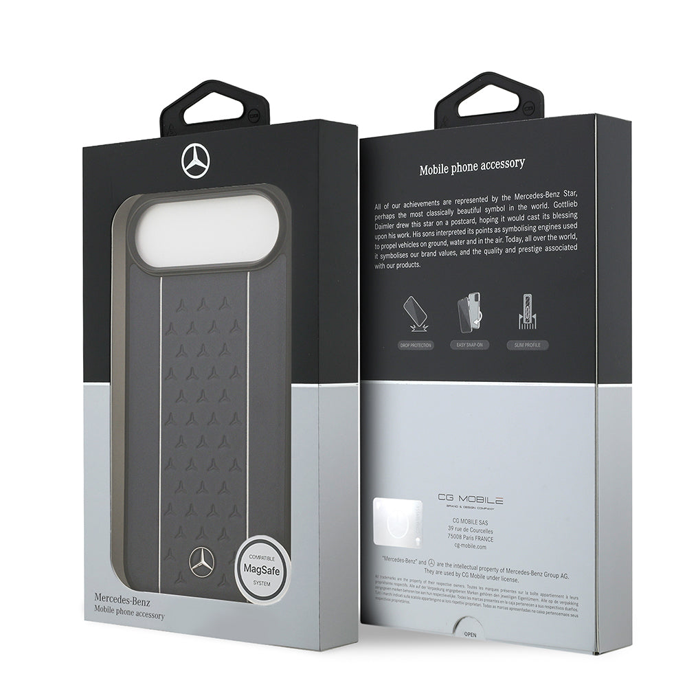 iPhone 17 Air Kılıf Mercedes Benz Orijinal Lisanslı M-safe Şarj Özellikli Şeritli Yıldız Desenli Metal Logolu Deri Kılıf
