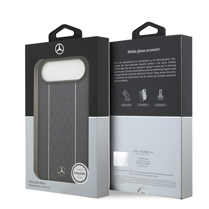 iPhone 17 Air Kılıf Mercedes Benz Orijinal Lisanslı M-safe Şarj Özellikli Şeritli Yıldız Desenli Metal Logolu Deri Kılıf
