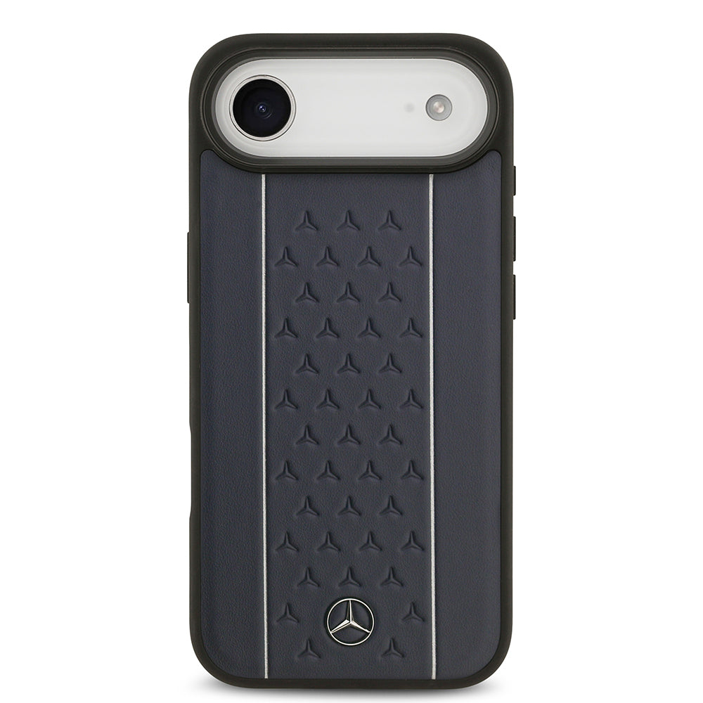 iPhone 17 Air Kılıf Mercedes Benz OrijinalLisanslı M-safe Şarj Özellikli Şeritli Yıldız Desenli Metal Logolu Deri Kılıf